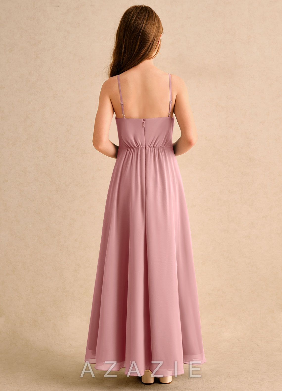 Azazie Twilight Dance Girls Formal Dusty Rose A-Line Pleated Chiffon Dress dusty_rose
