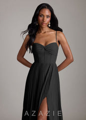 Azazie Akiko Black A-Line Sweetheart Neckline Chiffon Dress black