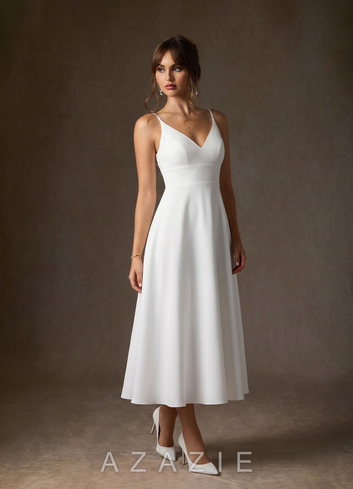 Azazie Xena Diamond White A-Line Stretch Crepe Dress