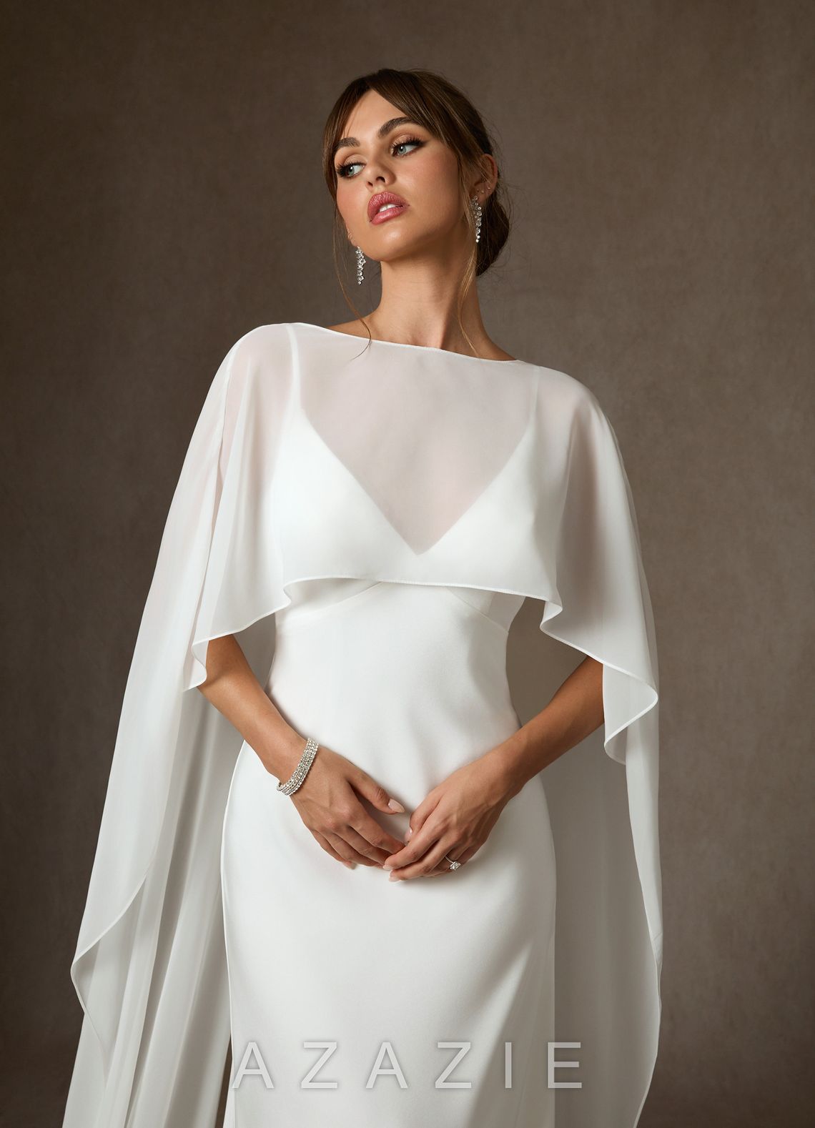 Azazie Caity Diamond White Fit and Flare Crepe Back Satin Dress diamond_white