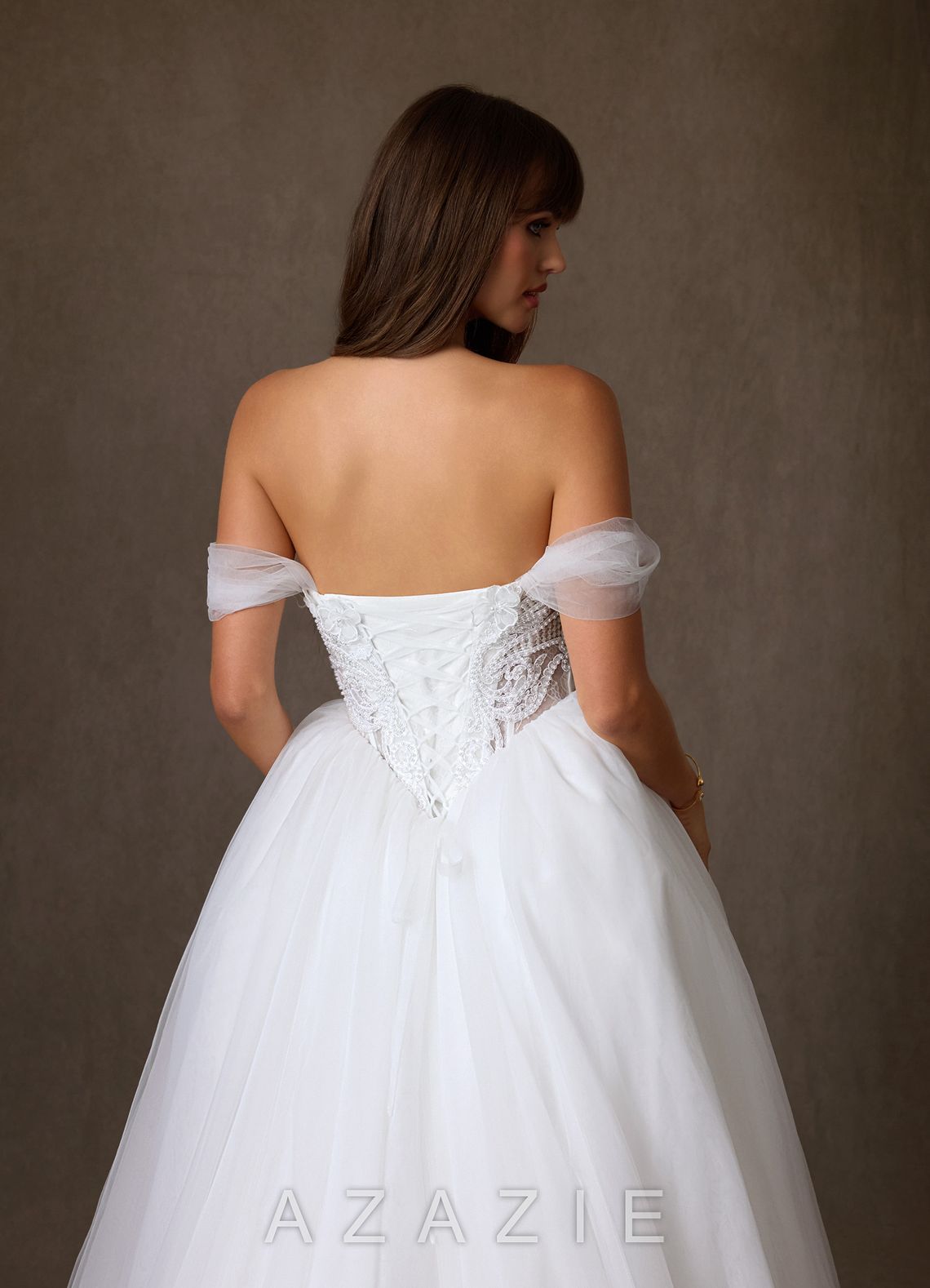 Azazie Sariyah Diamond White Ball-Gown Off the Shoulder Tulle Dress
