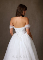 Azazie Sariyah Diamond White Ball-Gown Off the Shoulder Tulle Dress