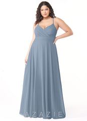 Azazie Avelina Dusty Blue A-Line V-Neck Pleated Chiffon Dress dusty_blue