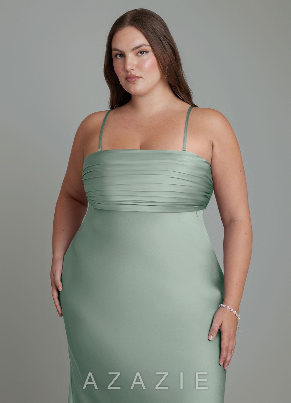 Azazie Saylor Agave Mermaid Strapless Stretch Satin Dress agave