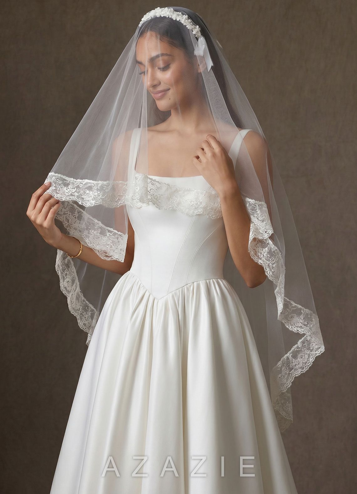 Romantic Floral Lace Shoulder Length Veil  diamond_white