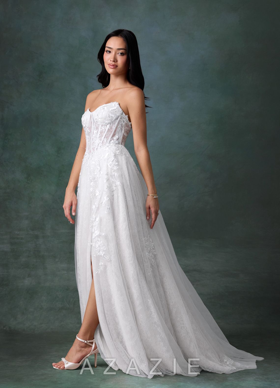 Azazie Ivonnah Diamond White A-Line Strapless Tulle Dress
