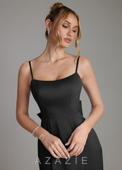 Azazie Zherra Black Mermaid Bow Stretch Satin Dress black