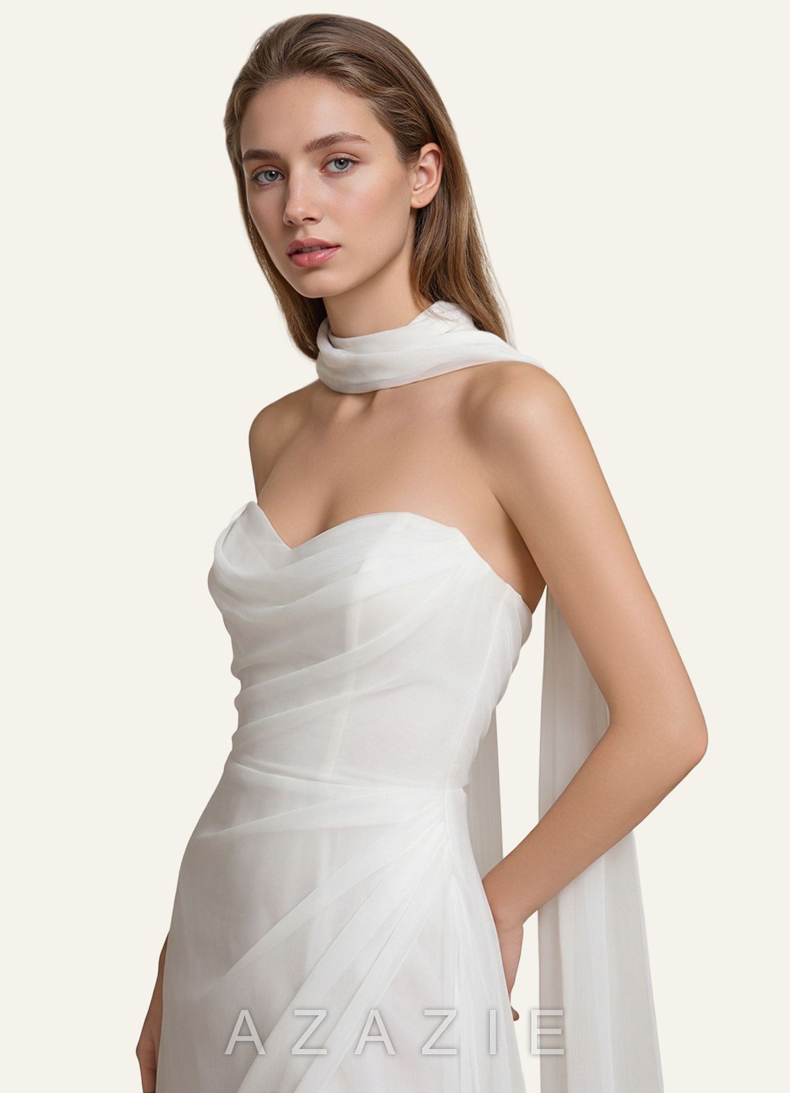 Azazie Chiffon Bridal Shawl Extra Long  ivory