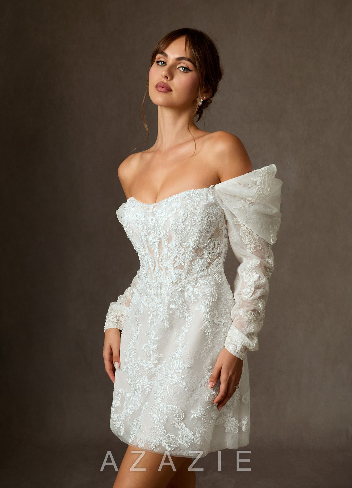 Azazie Winter Diamond White A-Line Strapless Lace Dress diamond_white