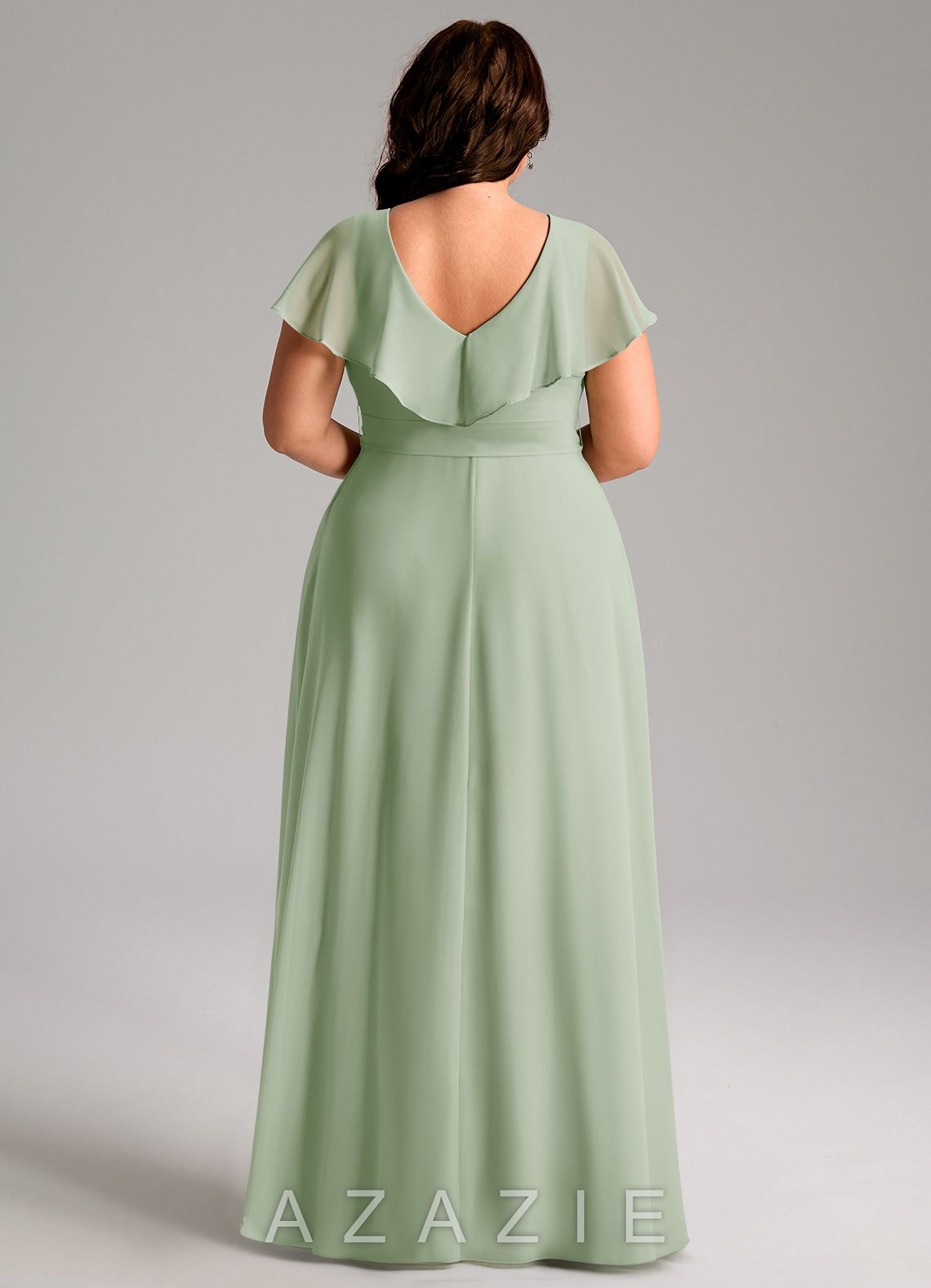 Azazie Lainey Dusty Sage A-Line with Pockets Chiffon Dress dusty_sage