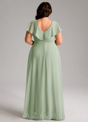 Azazie Lainey Dusty Sage A-Line with Pockets Chiffon Dress dusty_sage