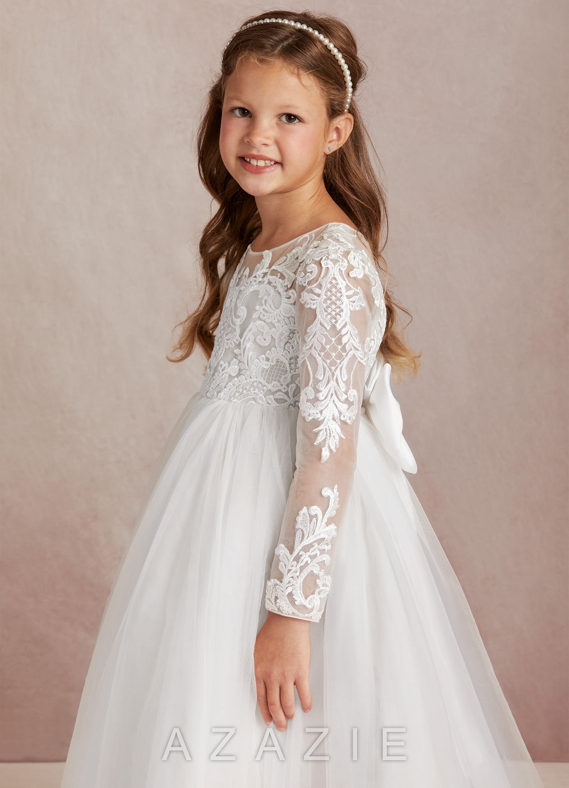 Azazie Elodie Ivory Ball-Gown Lace Dress ivory