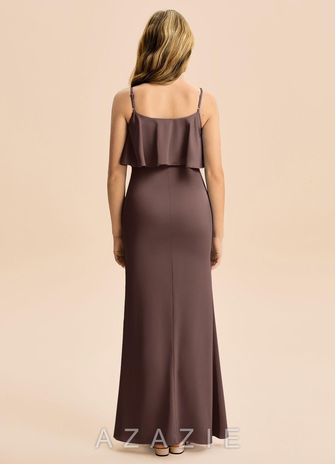 Azazie Galene Junior Ganache Mermaid Stretch Satin Dress ganache