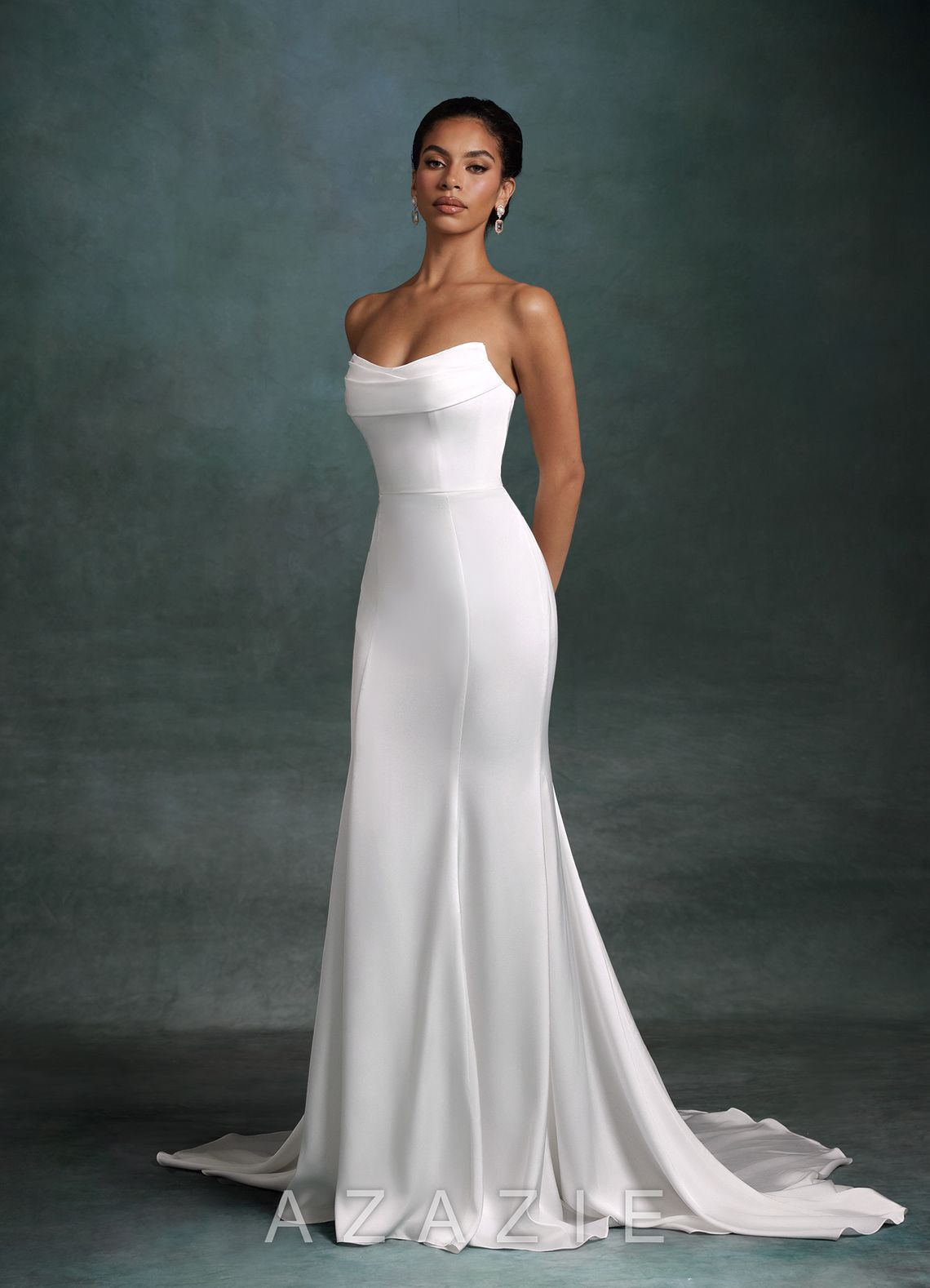 Azazie Tessa Diamond White Mermaid Strapless Stretch Satin Dress diamond_white