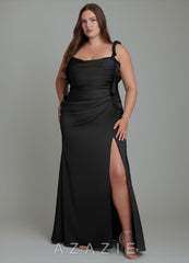 Azazie Jessamine Black Sheath Corset Stretch Satin Dress black
