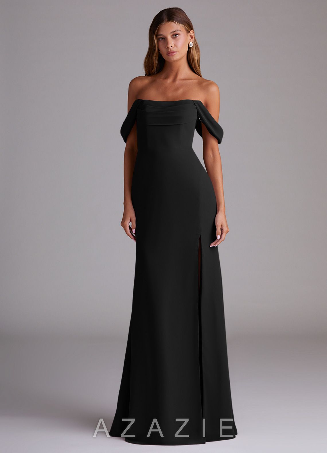 Azazie Saige Black A-Line Off the Shoulder Chiffon Convertible Dress black