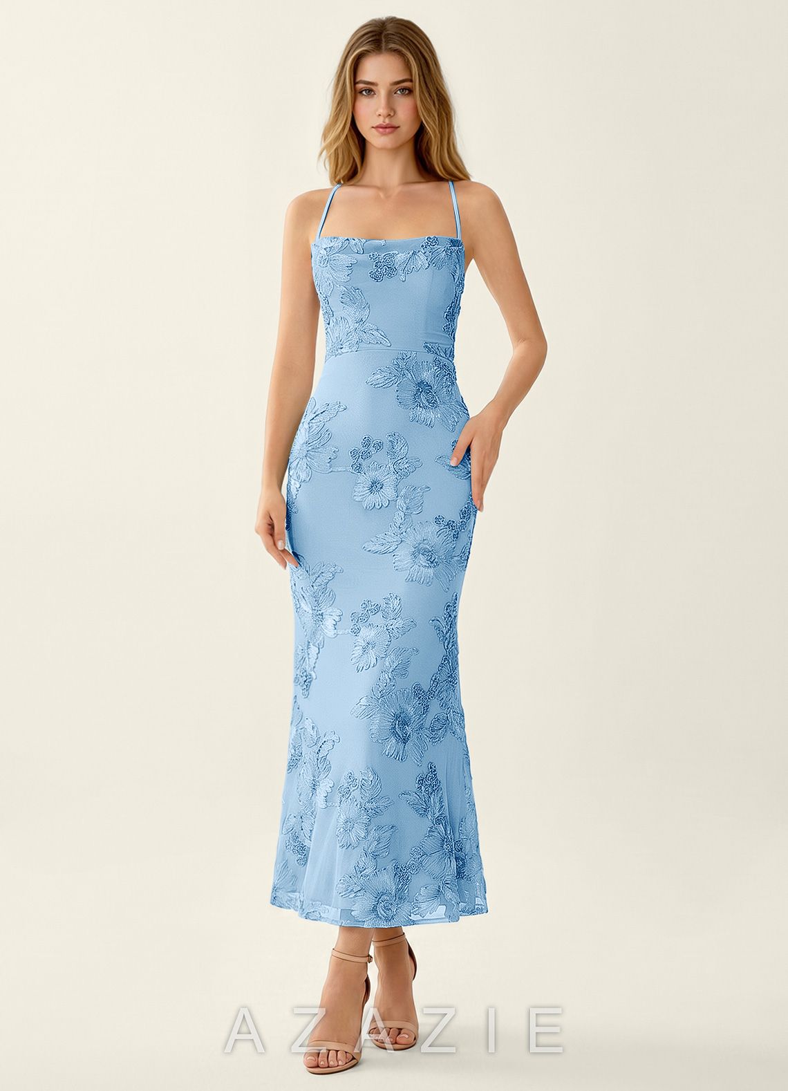 Octavenlly Sky Blue Lace Mesh Wedding Guest