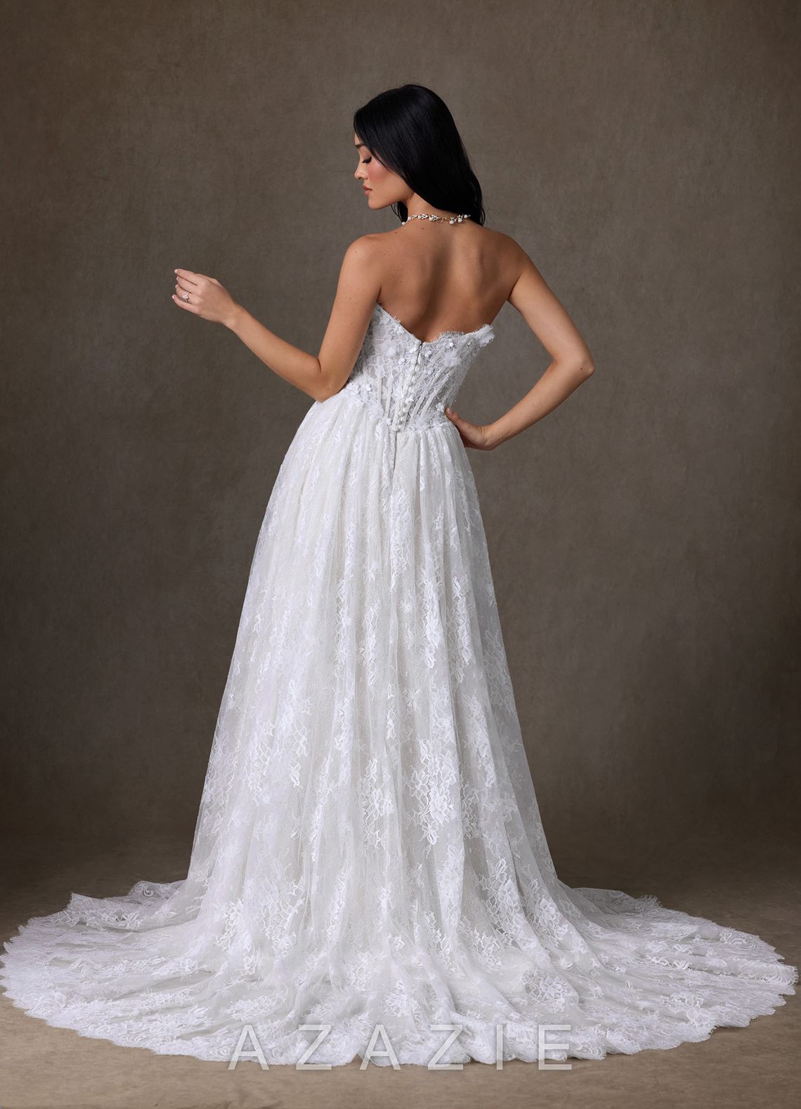 Azazie Vanessa Diamond White Ball-Gown Strapless Lace Dress diamond_white