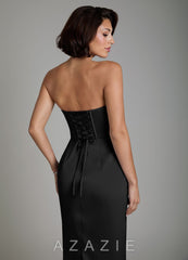 Azazie Fallyn Black Sheath Corset Stretch Satin Dress black