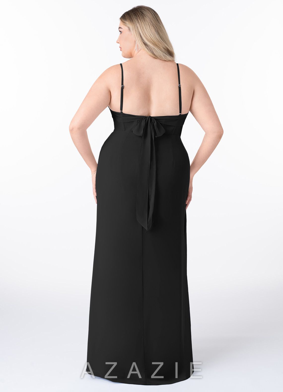 Azazie Mai Black Sheath Pleated Chiffon Dress black