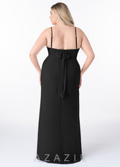 Azazie Mai Black Sheath Pleated Chiffon Dress black