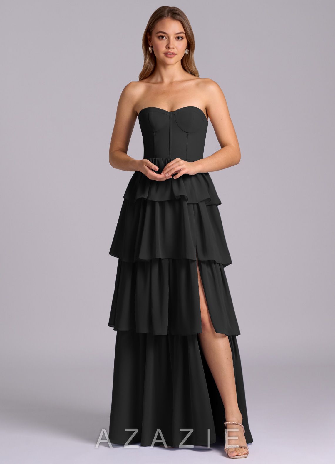 Azazie Faye Black A-Line Sweetheart Neckline Chiffon Dress black