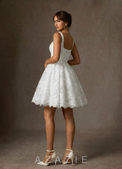 Azazie Nolicia Diamond White Ball-Gown Square Neckline Lace Dress