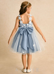 Azazie Junebug Ivory Dusty Blue Ball-Gown Lace Tulle Dress