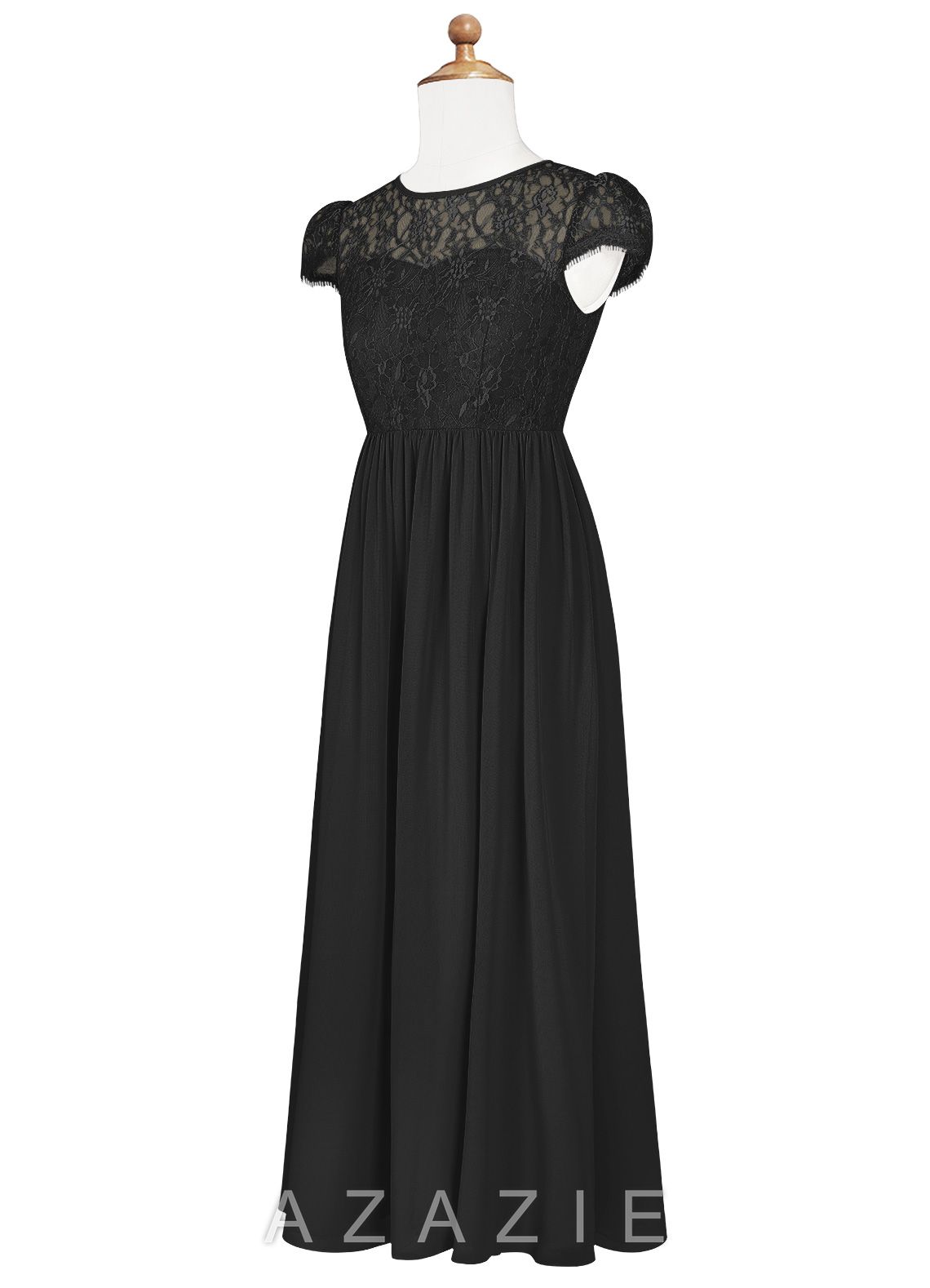 Azazie Delevingne Junior Black A-Line Lace Chiffon Dress black