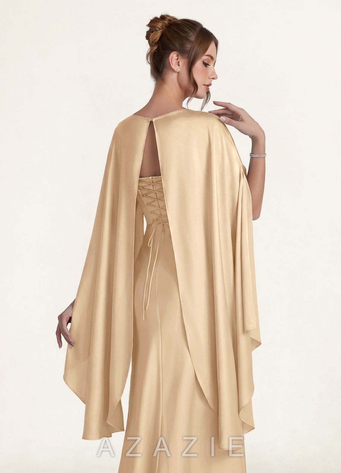 Azazie Matching Color Stretch Satin Cape Overlay  champagne