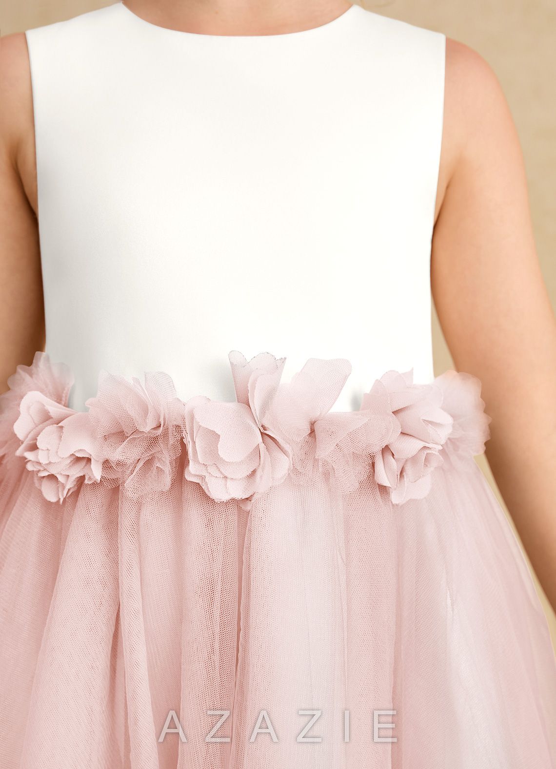 Azazie Louisa Ivory Blushing Pink A-Line Sleeveless Tulle Dress ivory/blushing_pink