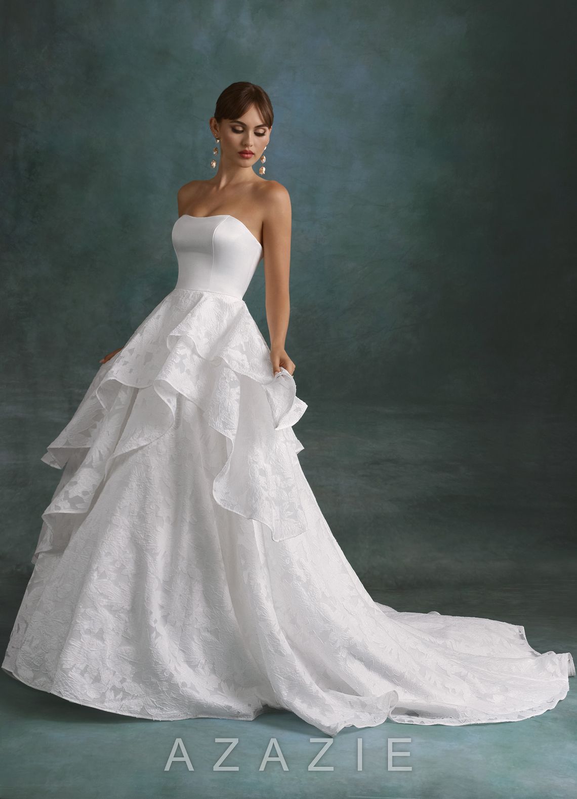 Azazie Cally Diamond White Ball-Gown Strapless Floral Burnout Dress diamond_white