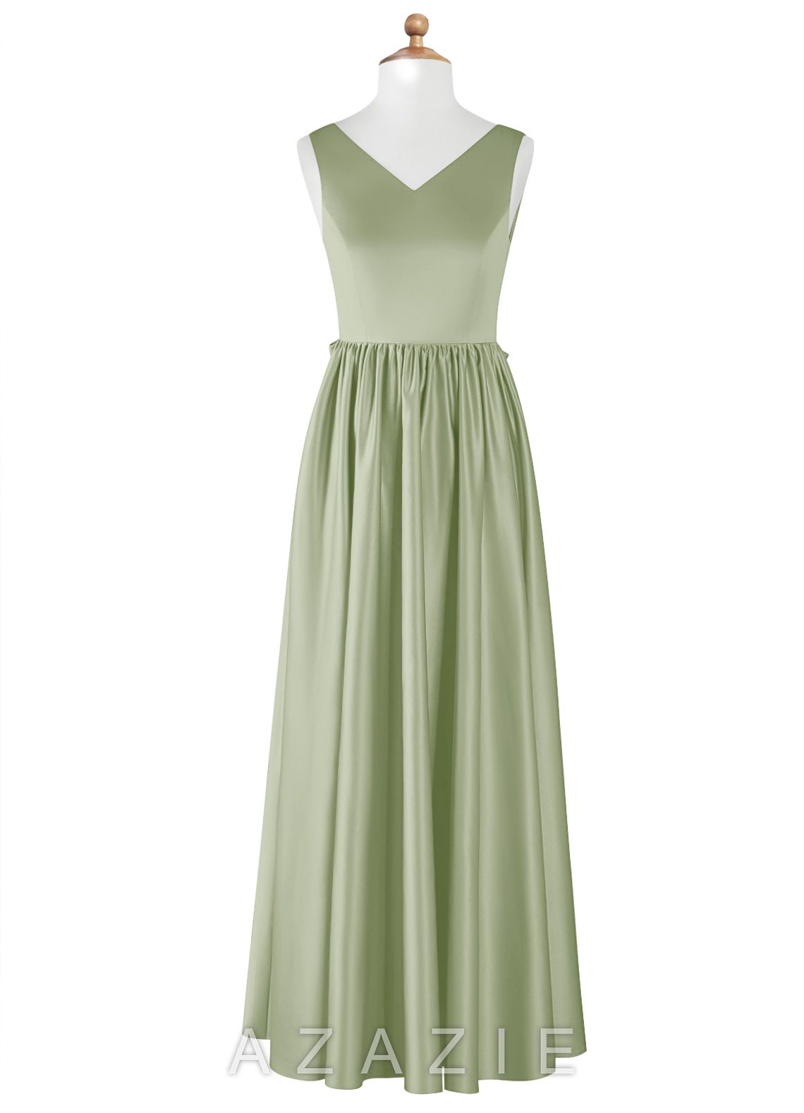Azazie Hathaway Junior Dusty Sage A-Line Bow Stretch Satin Dress dusty_sage