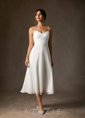 Azazie Kali Wedding Dress Diamond White A-Line V-Neck Pleated Crinkle Chiffon Dr