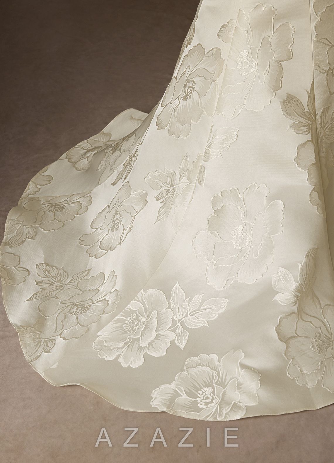 Azazie Nita Cream Mermaid Strapless Floral Jacquard Dress cream