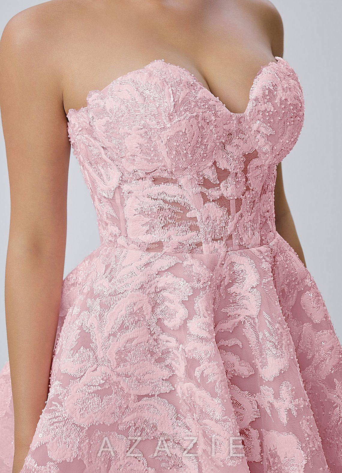 Mireille Pink Strapless Floral Lace Corset Skater Mini Dress