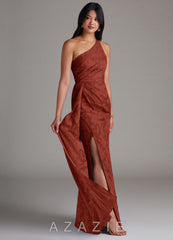 Azazie Mika Terracotta Sheath One Shoulder Floral Burnout Dress terracotta