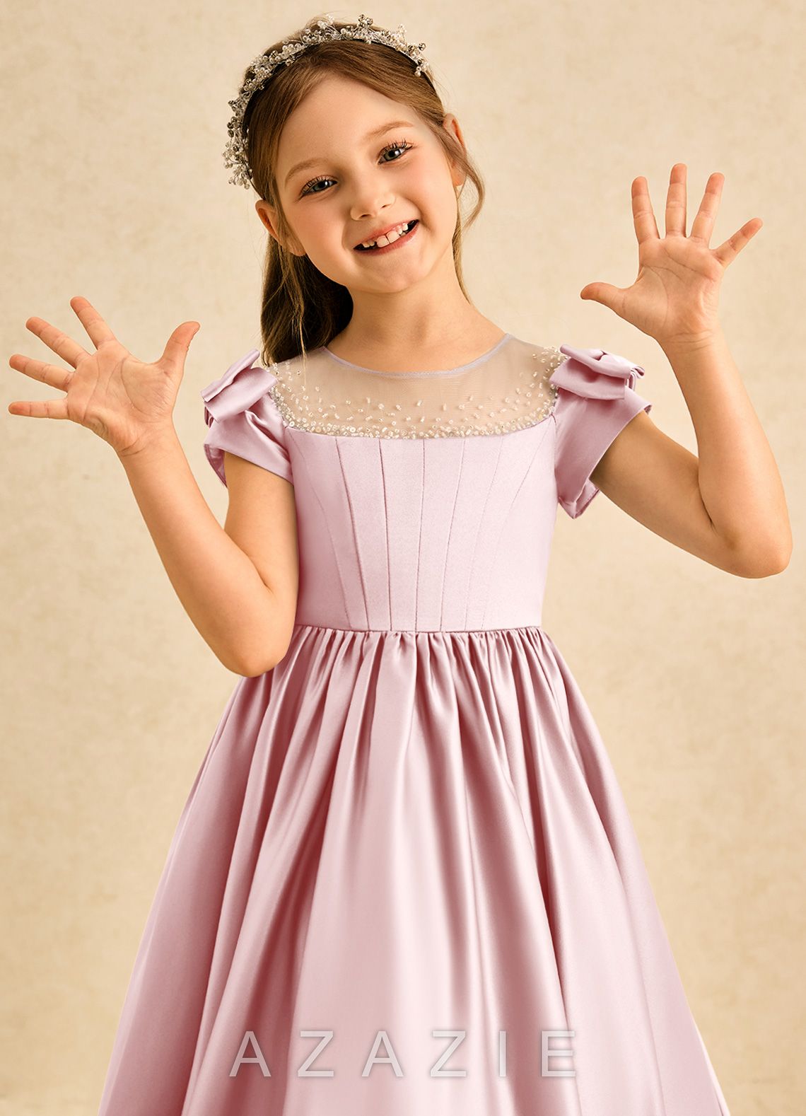 Azazie Toffee Powder Pink Ball-Gown Bow Matte Satin Dress powder_pink
