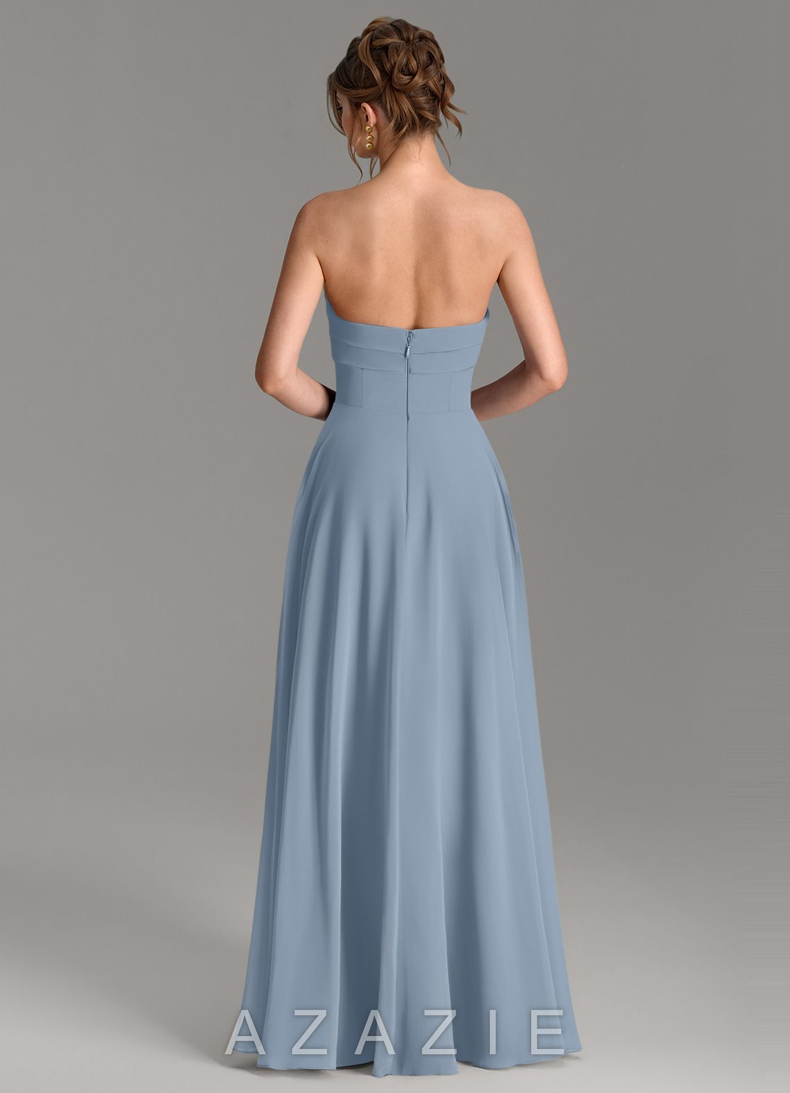 Azazie Meleena Dusty Blue A-Line Strapless Chiffon Dress dusty_blue