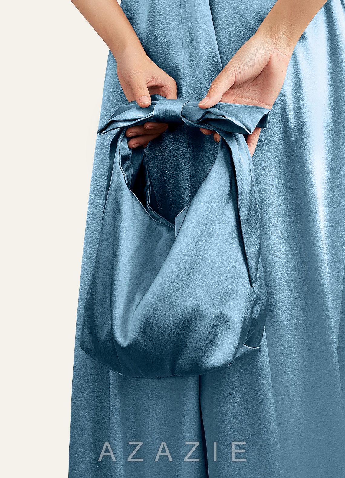 Matching Color Stretch Satin Bow Handbag  steel_blue
