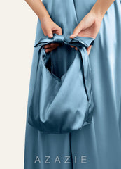 Matching Color Stretch Satin Bow Handbag  steel_blue