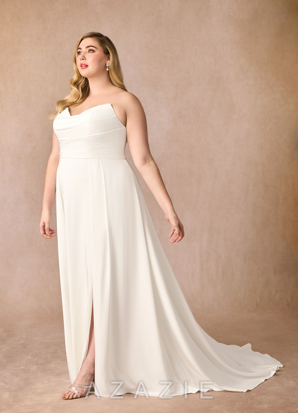 Azazie Marisela Wedding Dress Diamond White A-Line Sequins Crepe Back Satin Dress diamond_white