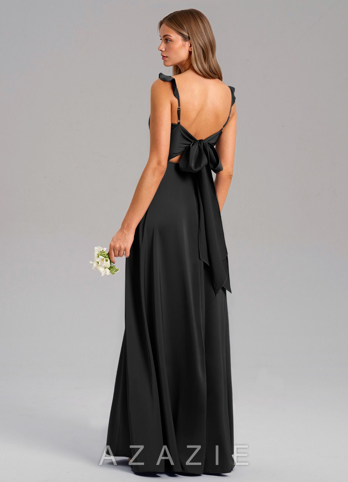 Azazie Everett Black A-Line Stretch Satin Dress black