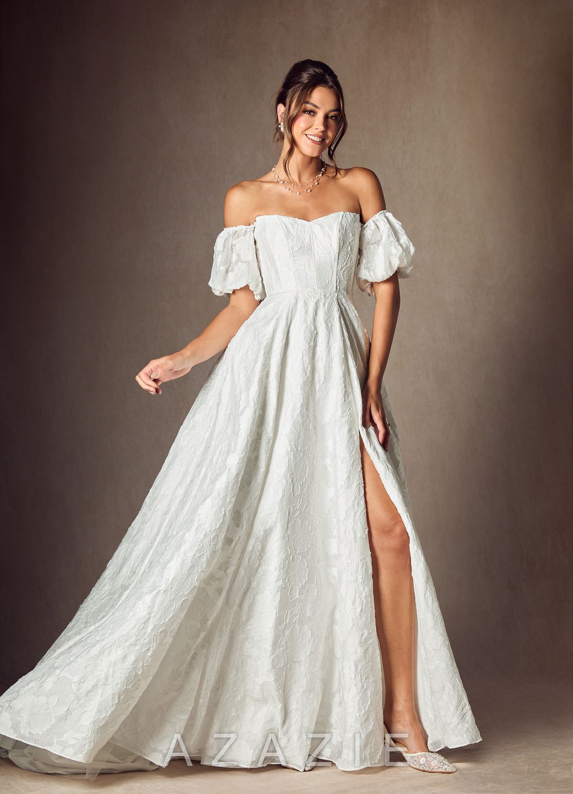 Azazie Gladiola Diamond White Ball-Gown Sweetheart Neckline Floral Burnout Jacquard Dress diamond_white