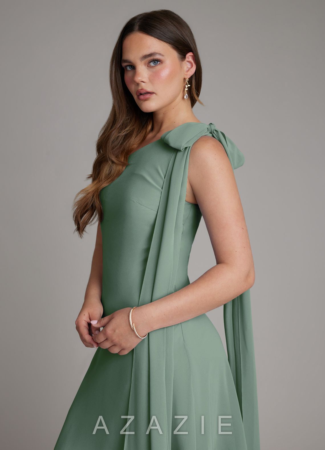 Azazie Monique Eucalyptus A-Line One Shoulder Chiffon Dress eucalyptus