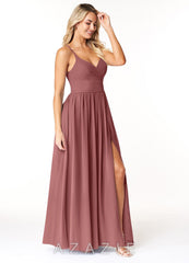 Azazie Dominic Amethyst A-Line V-Neck Pleated Chiffon Dress amethyst