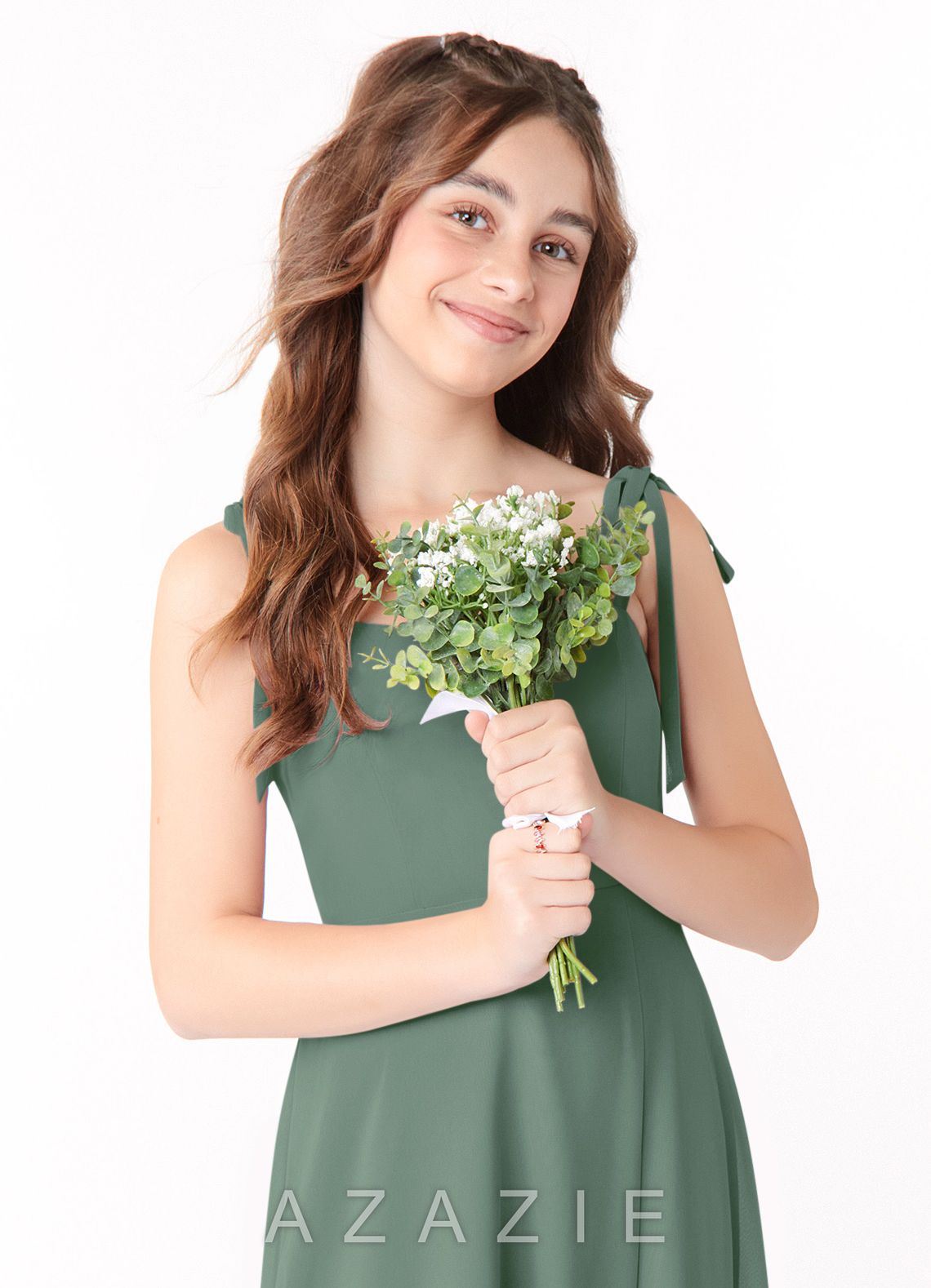 Azazie Rosey Junior Eucalyptus A-Line Sweetheart Neckline Chiffon Dress eucalyptus