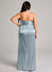 Azazie Jemma Dusty Blue Sheath Pleated Metallic Satin Dress dusty_blue