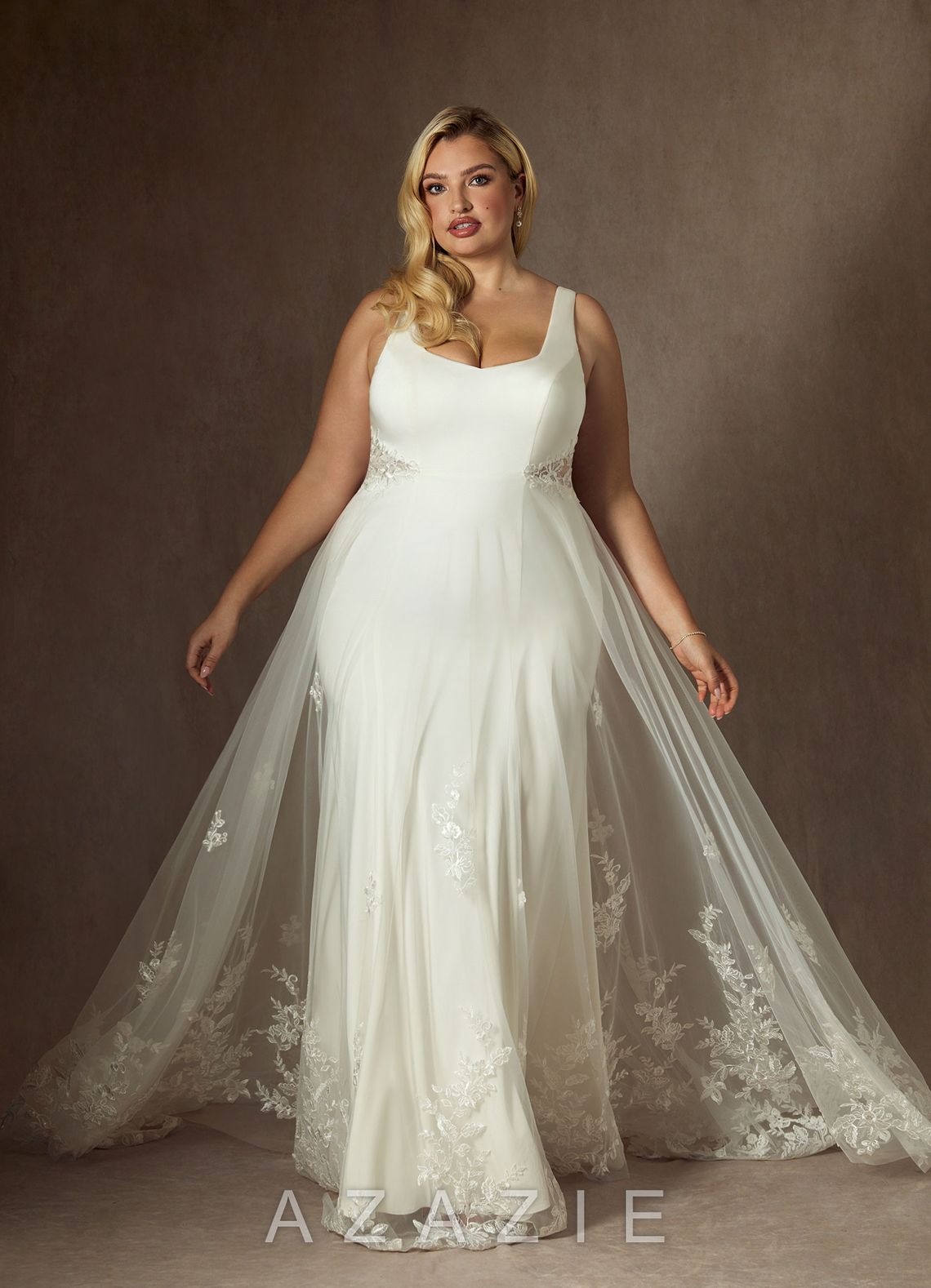Azazie Ebony Wedding Dress Cream A-Line Sequins Crepe Back Satin Dress cream