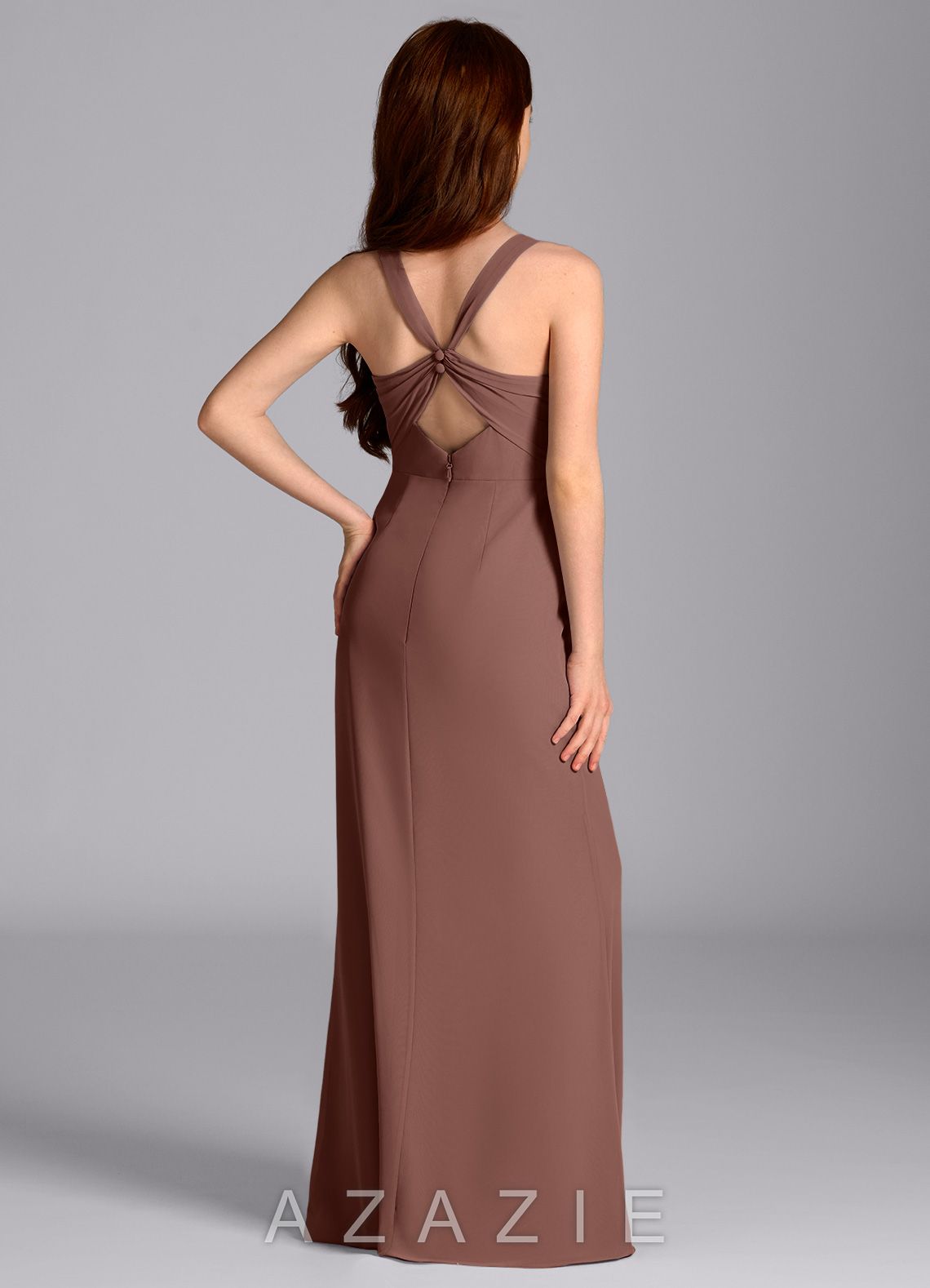 Azazie Mero Junior Espresso Mermaid Pleated Chiffon Dress espresso